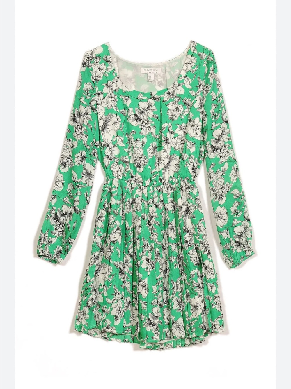 Juniors Forever 21 Mint Green Floral Long-Sleeve Mini Dress